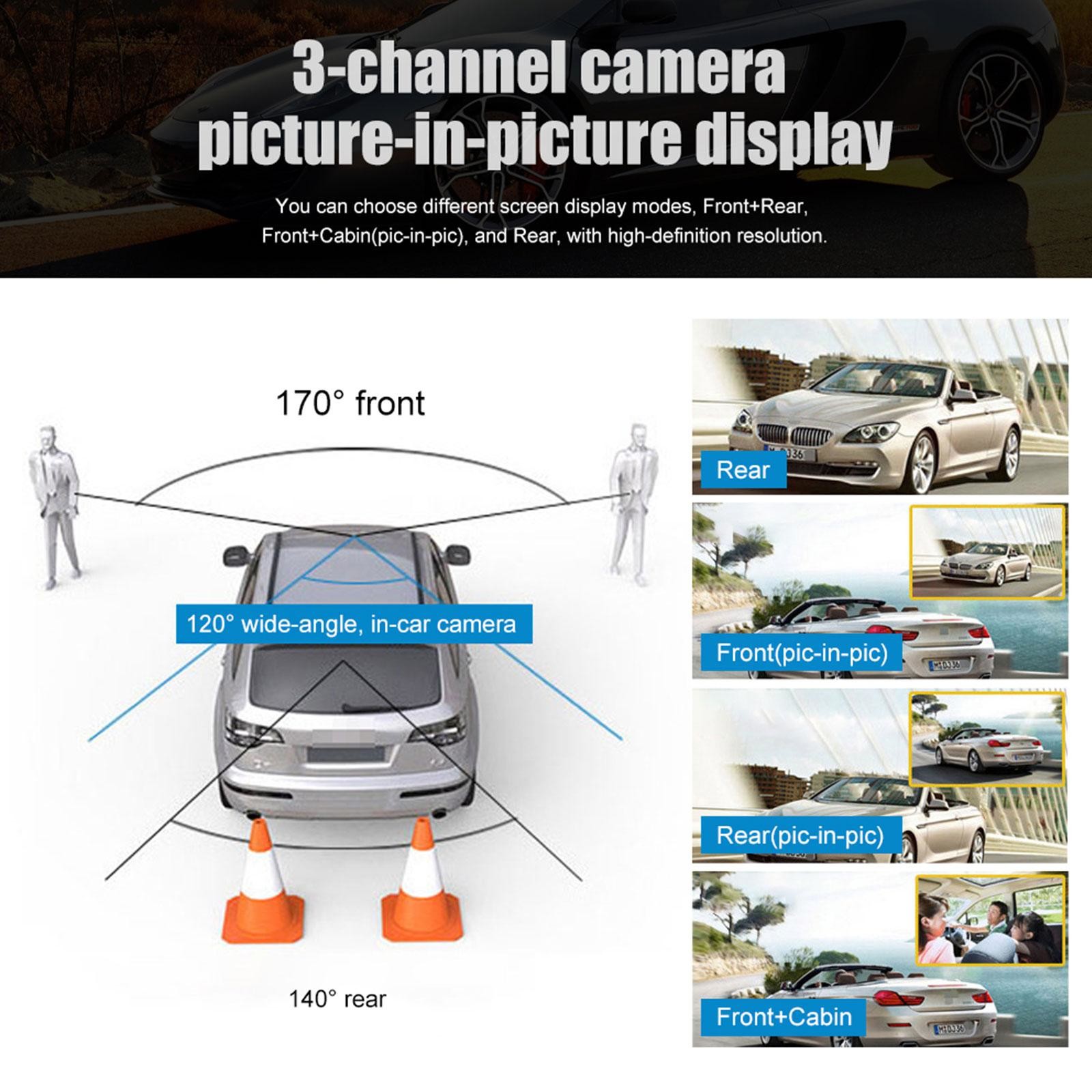 4 Inch IPS Screen Camera Car Camcorder FHD 1080p DVR With 3 Security Cameras