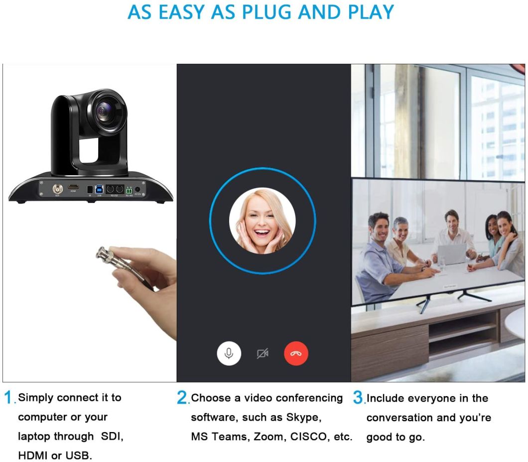 Tongveo HD1080p 60fps 20X Zoom PTZ Conference Camera USB HDMI 3G-SDI 3 Videa Outputs for Church Tele-Education Healthcare (20X Zoom TEVO-VHD20N)
