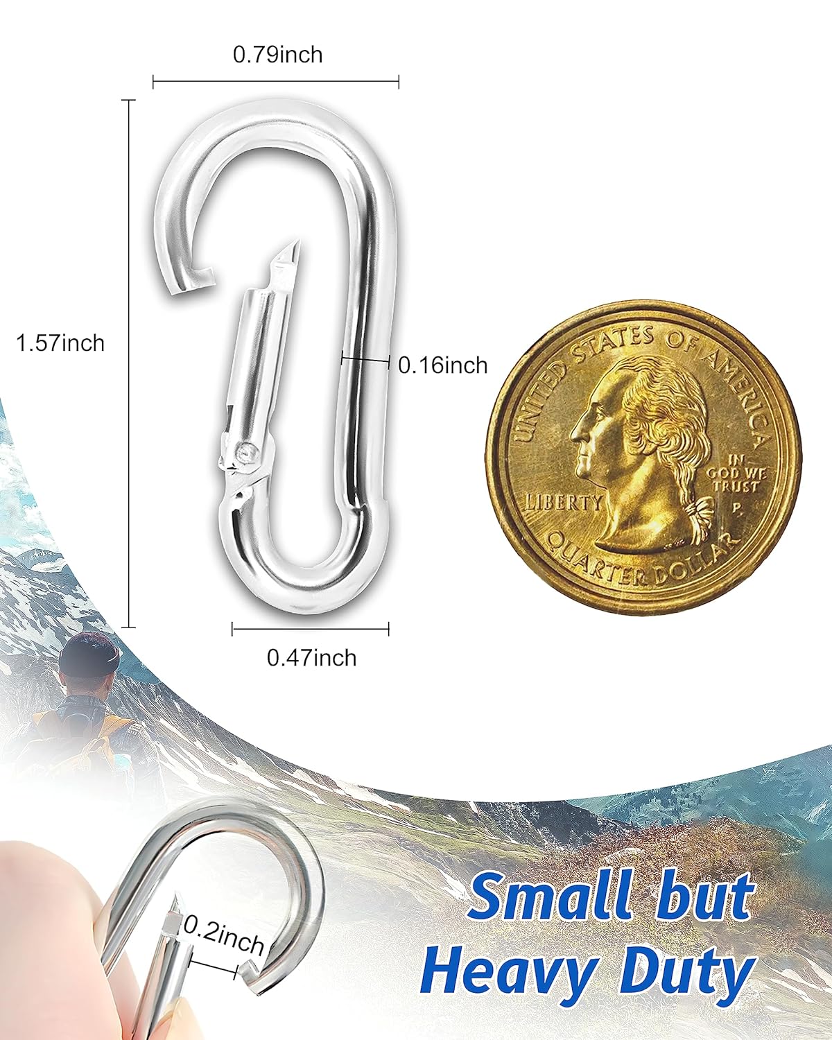 Polished Finish Stainless Steel 304 Rigging Carabiner Snap Hooks DIN5299c Spring Hook