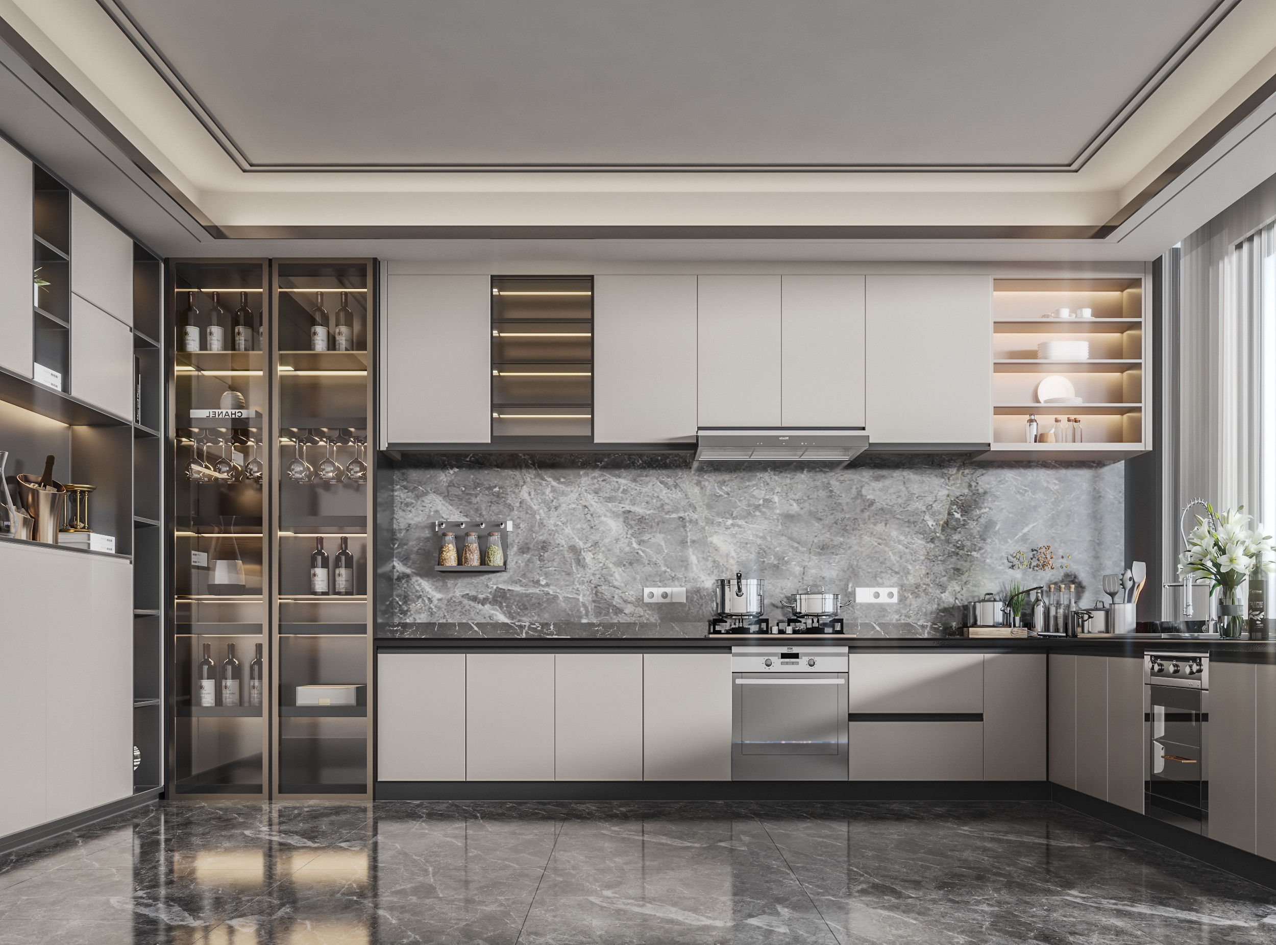 Furniture Cabinet Set Kitchen Cabinet With Stove Modern Quartz Stone