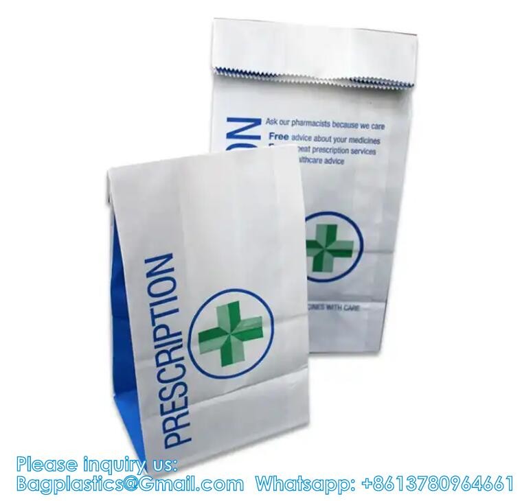 Pharmacy Bag, Prescription Bag 8" x 5" x 17”Pharmacy Paper Bag Medicine Container, Medication Pack