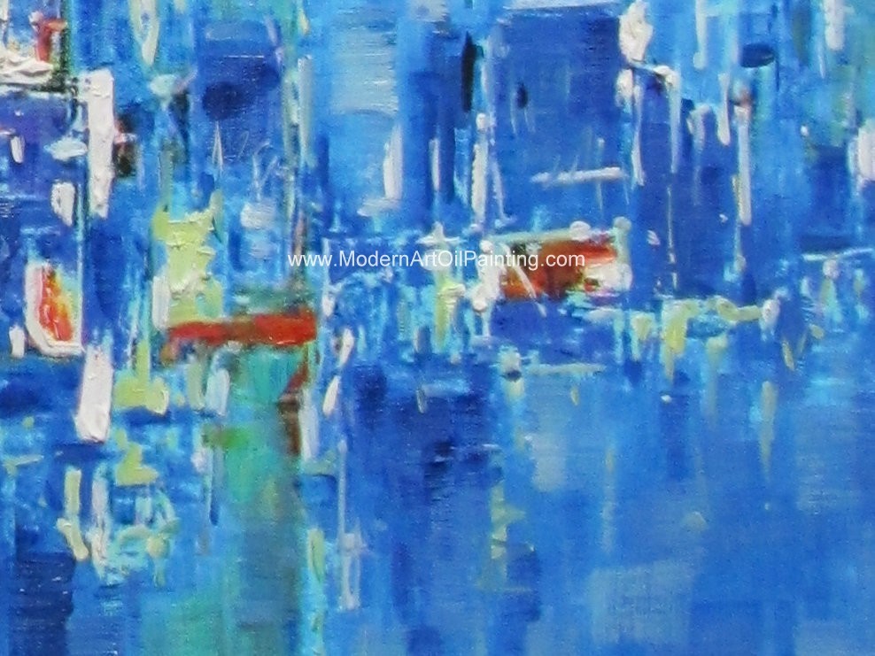 Abstract Cityscape Painting On Canvas , Framed Oil Paintings For Modern House Decorative
