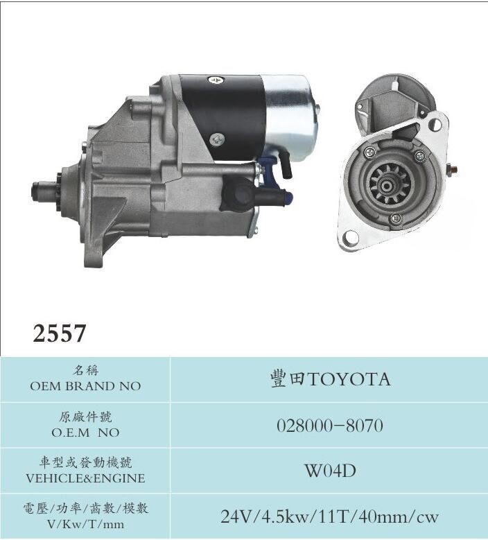 Toyota Road Roller Engine parts 24V Nippondenso Starter Motor 028000-8070 W04D