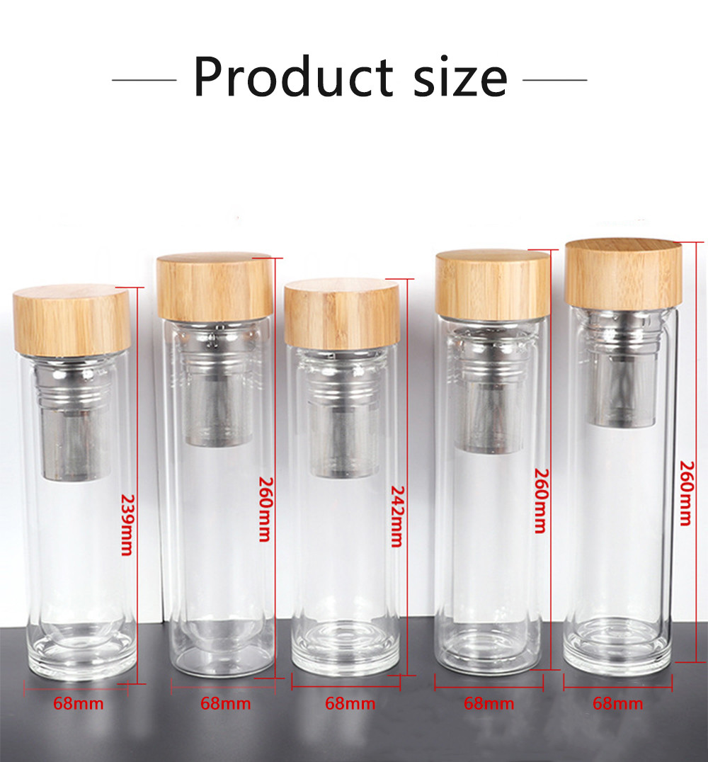 Double Wall High Borosilicate Glass Water Bottle Insulated Tea Infuser OEM