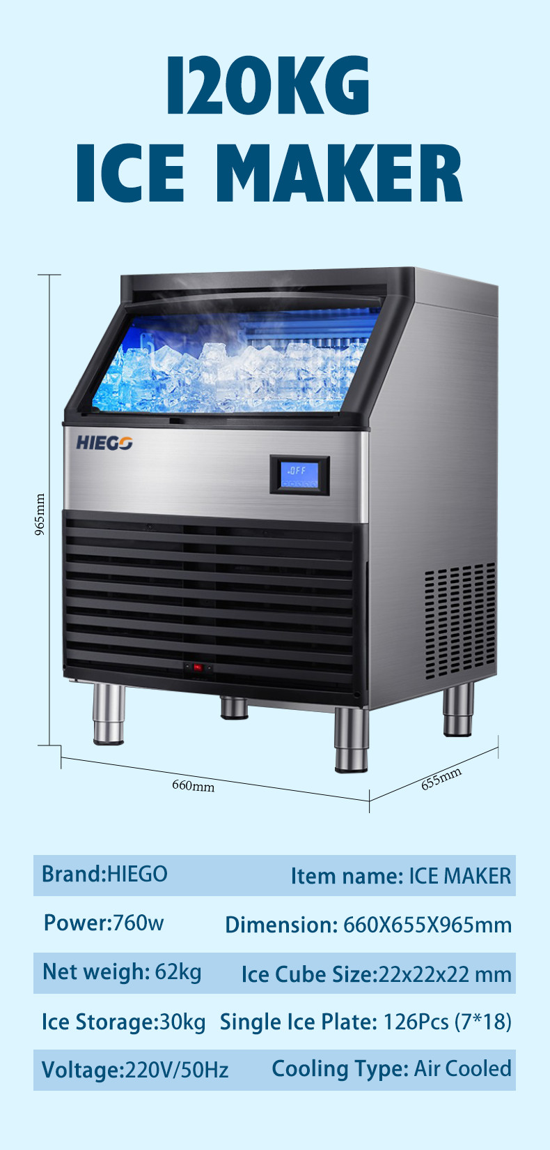 High Yield & Food-Grade 80.90kg Ice Cubes Maker Machine Full-Automatic 120KG 100KG Ice Maker