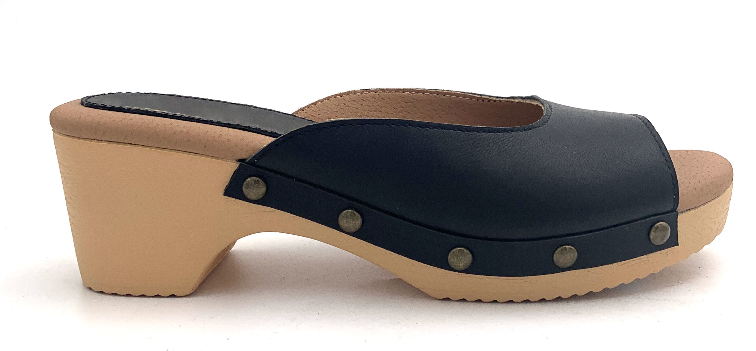Custom Ladies Backless Heeled Mules With Rubber Sole Material