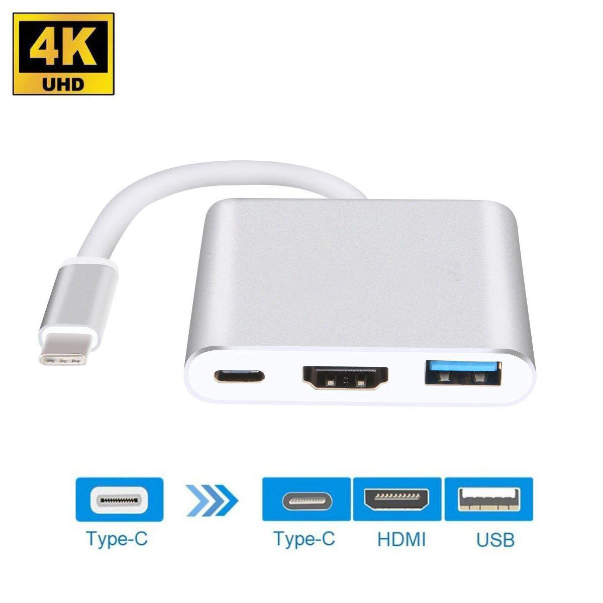 Aluminum 3 in 1 USB C Hub Adapter to 4K USB 3.0 Thunderbolt 3 Port Type C Hub Adapter Digital Multiport Converter