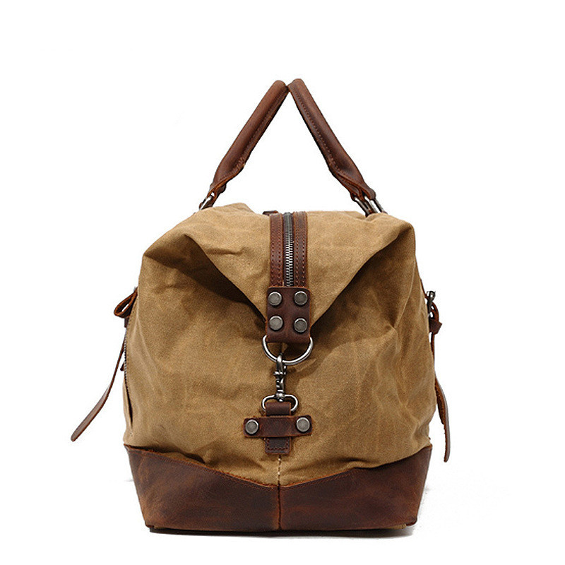 Waterproof Canvas Duffel Bag Genuine Leather Weekend Bag Weekender Overnight Carryon Hand Bag
