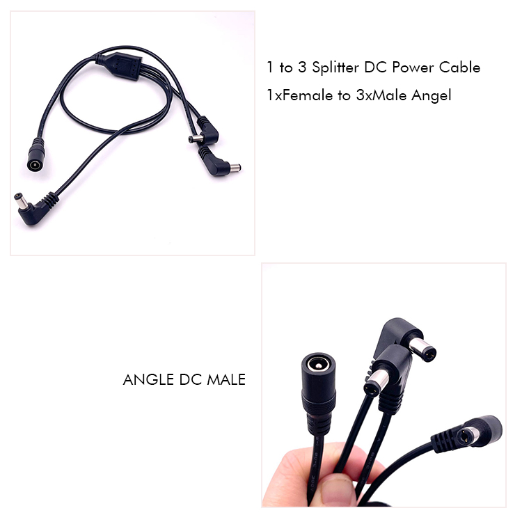 1 Female to 3 Angle Male Ways DC Splitter Power Extension Cable for CCTV Security Camera