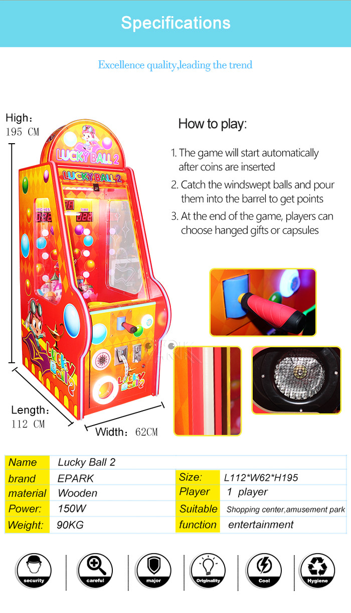 Epark Amusement Park Lucky Ball Prize Redemption Machine Coin Operated for Kids