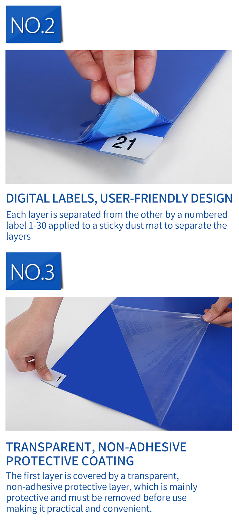 H-1201 Reusable PE Film Floor Mat Numbered Labels Tear Resistant Design for Cleanrooms and Home