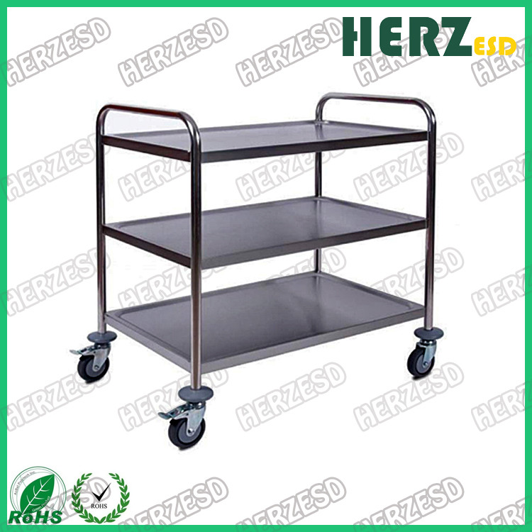201 / 304 Stainless Steel ESD Safe Carts , Medical Dressing Trolley With Handle