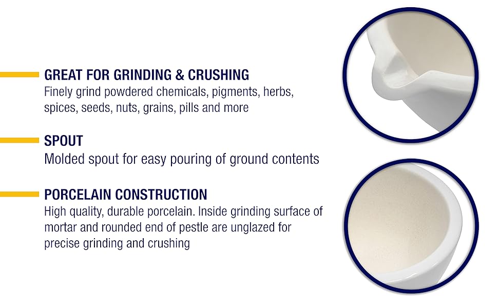 porcelain mortar and pestle set eisco labs crafts kitchen grinder SCIENTIFIC LABORATORY CLASSROOM