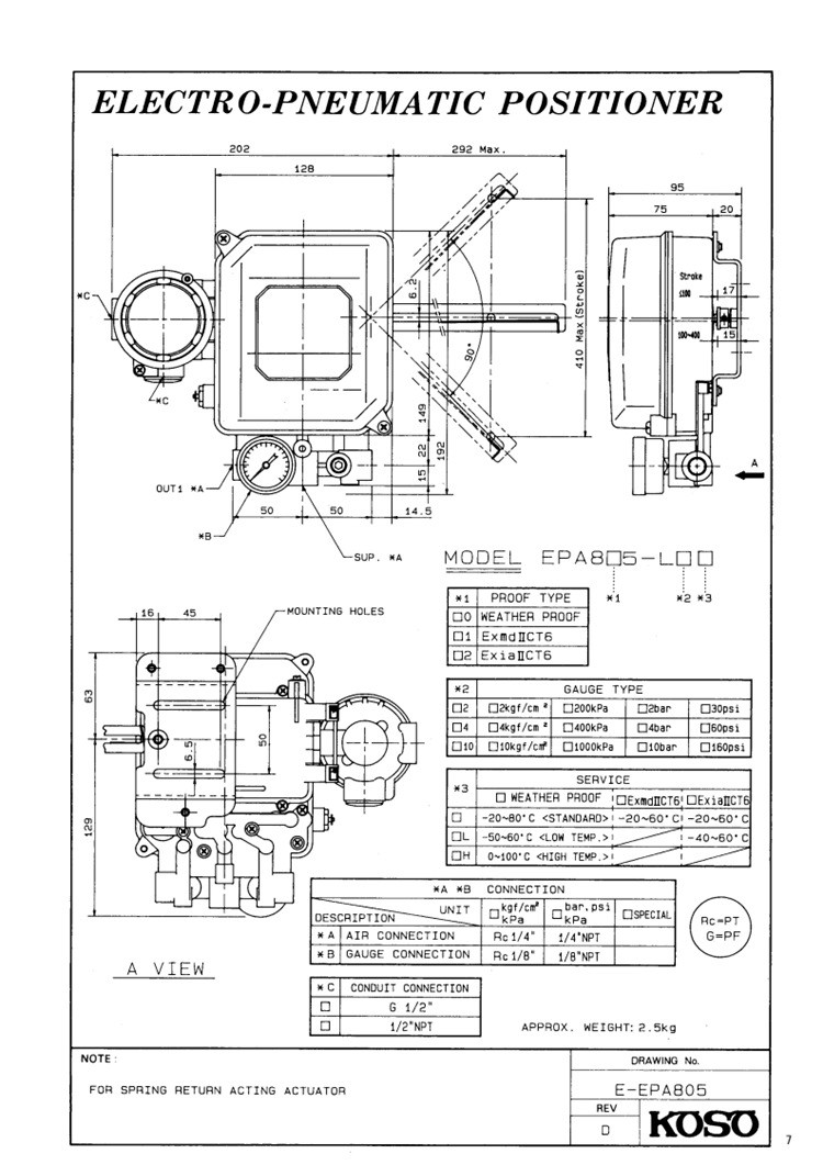 DC Linear Pneumatic Valve Positioner 4 to 20MA 140KPa to 700KPa