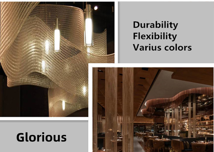 Brass Color Chainmail Mesh Curtain Interior Space Decoration 0.53MM 3.81MM