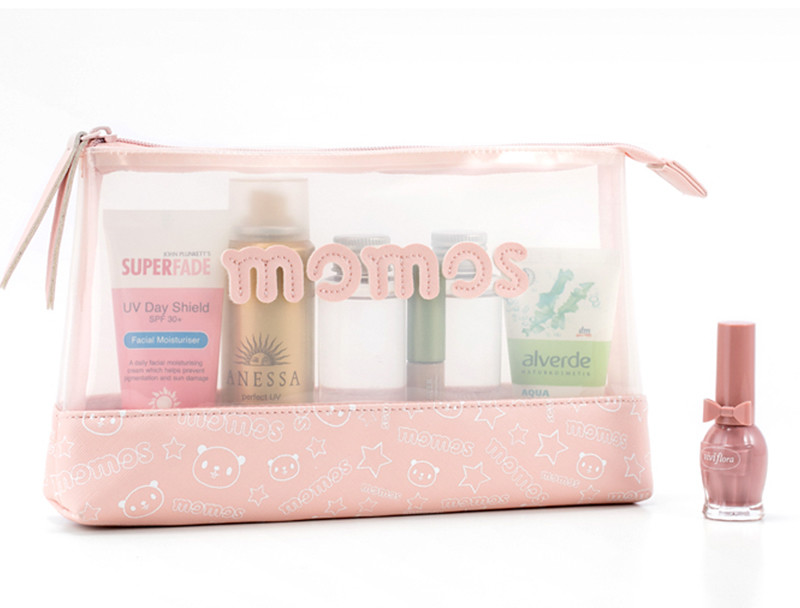 Custom Logo Cartoon Pink PU Leather Easy Carry Cute Cosmetic Bag For Girls