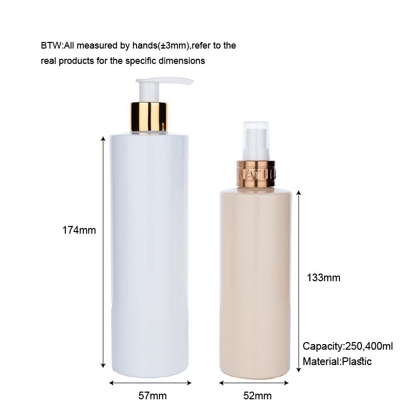 250ml 400ml white/orange cylindrical smooth with white pump for shampoo lotion bottle