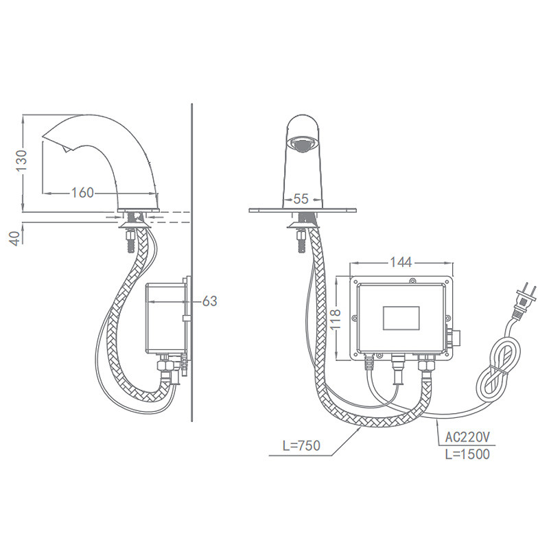 Sensor Faucets Basin Modern Arc Washroom Sink Cold Water Faucet Tap Brass Chrome WC AC/DC 220