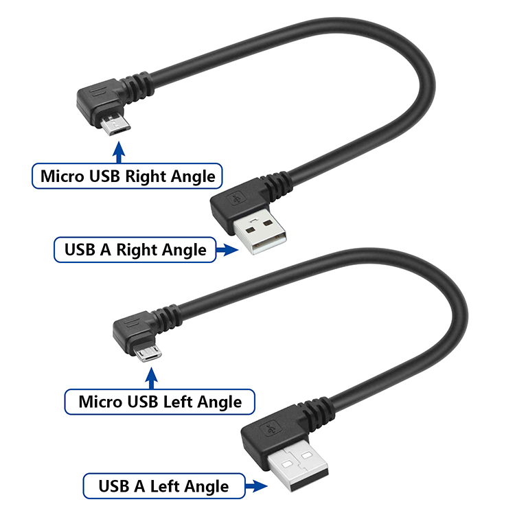 Angle USB to L Shape Left Right Angle 90 Degree Micro V8 Extension Data Charger Cable