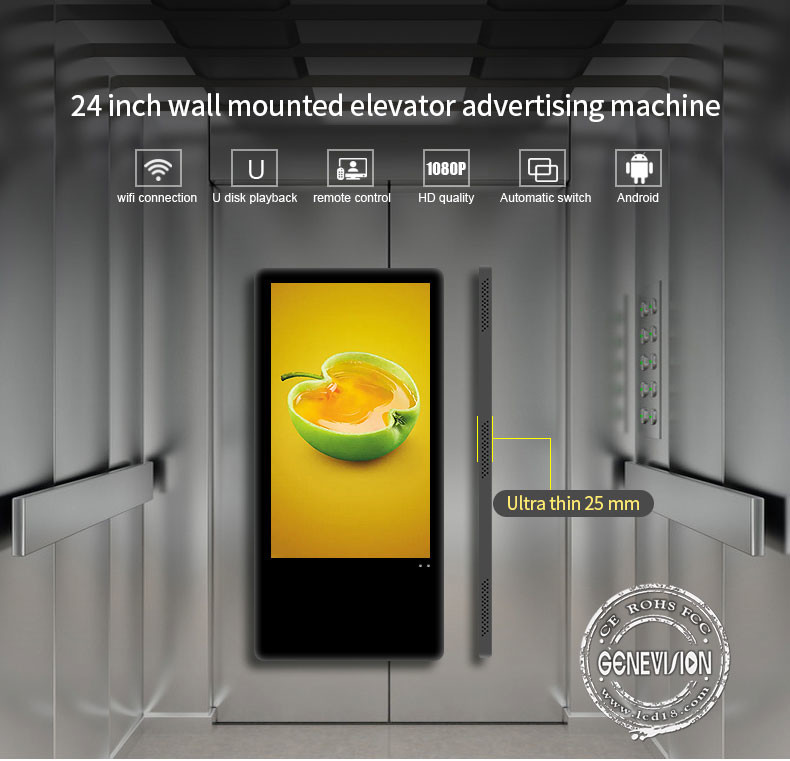 23.6 Inch Elevator Wall Mounted Advertising Display RK3328 SOC