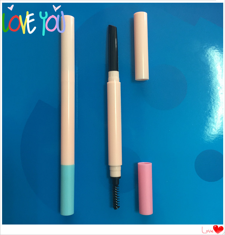 OEM customized color 10x140mm plastic double head eyebrow pencil with different nib