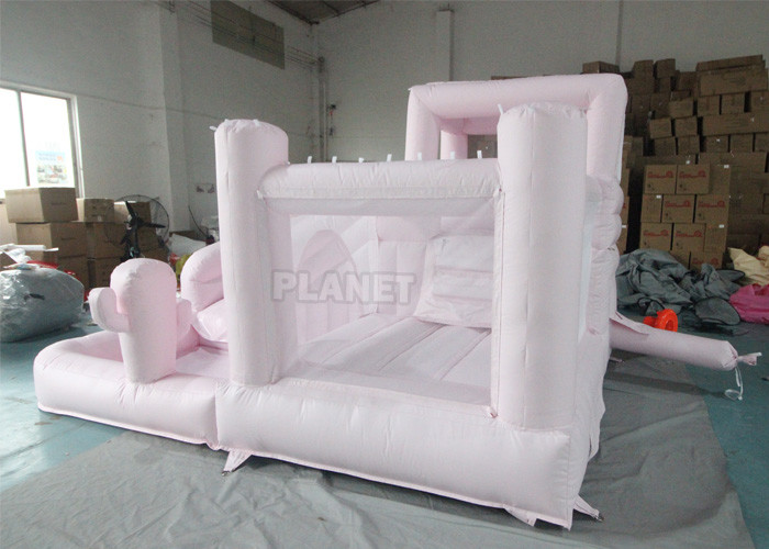 Jumping Castle Slide Inflatable Pastel Pink Inflatable Bouncer White Bounce Jumping House