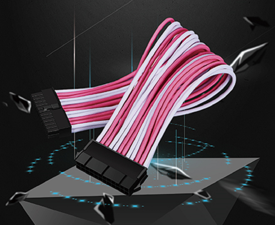 Power Supply braided Sleeved extension cable kit psu cable kit white&pink 18awg
