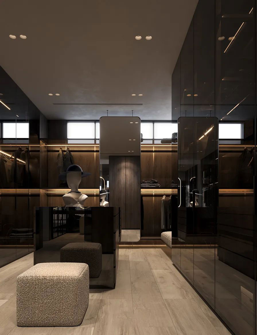 Modern Design Wooden Bedroom Furniture with Glass Door and Cupboards Walk-in Wardrobe