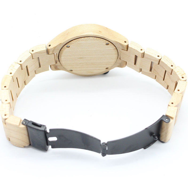 Quartz Maple Wooden Wrist Watch , Female Wooden Watches Light Yellow