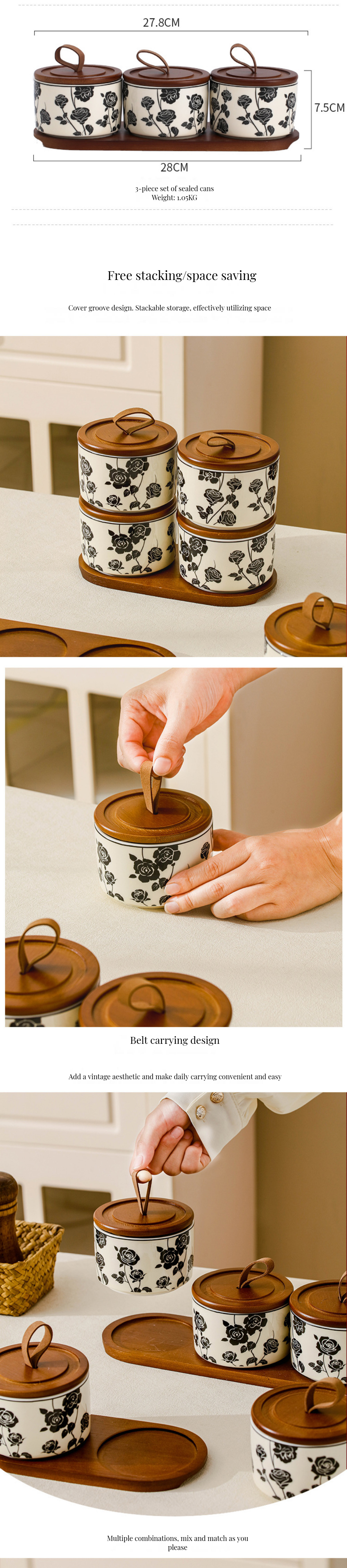 Kitchen Storage Vintage Floral Ceramic Jar Sealed Canister for Food Container Storage