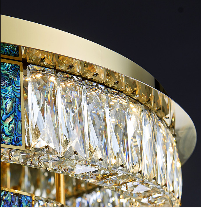 Multilayer Round Large Flush Mount Crystal Chandelier Dimmable For Home Hotel