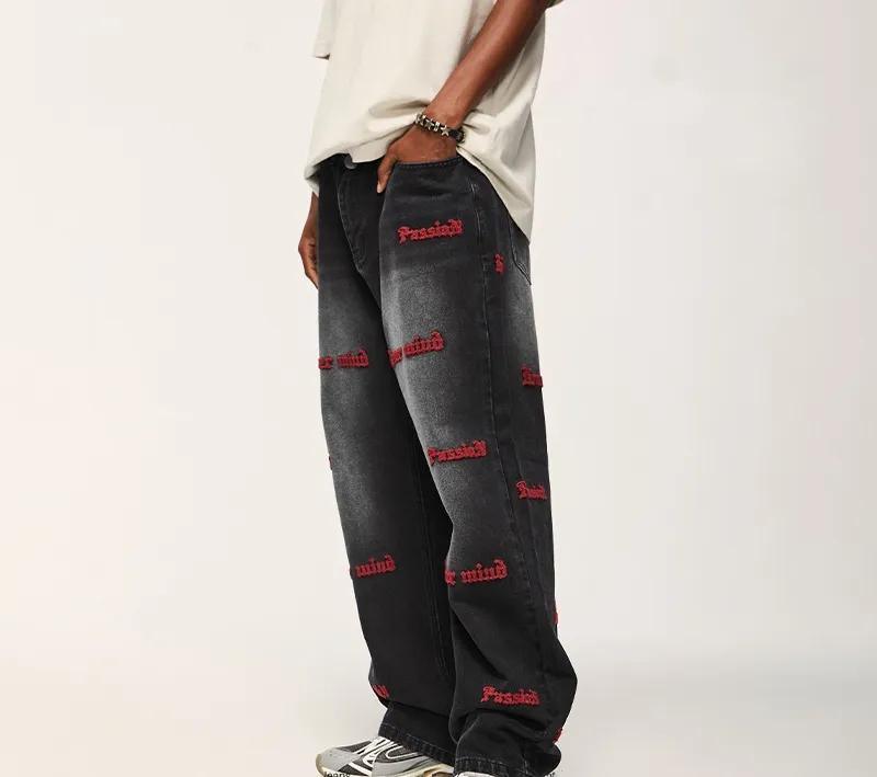 Streetwear Men&prime;s Pant Blank Baggy Denim Distressed Vintage Stacked Flare Jeans Pants