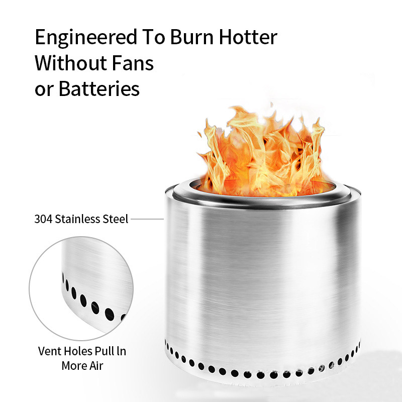 Outdoor Camping Stainless Steel Fire Pit with Flame Safety Device and Smokeless Design