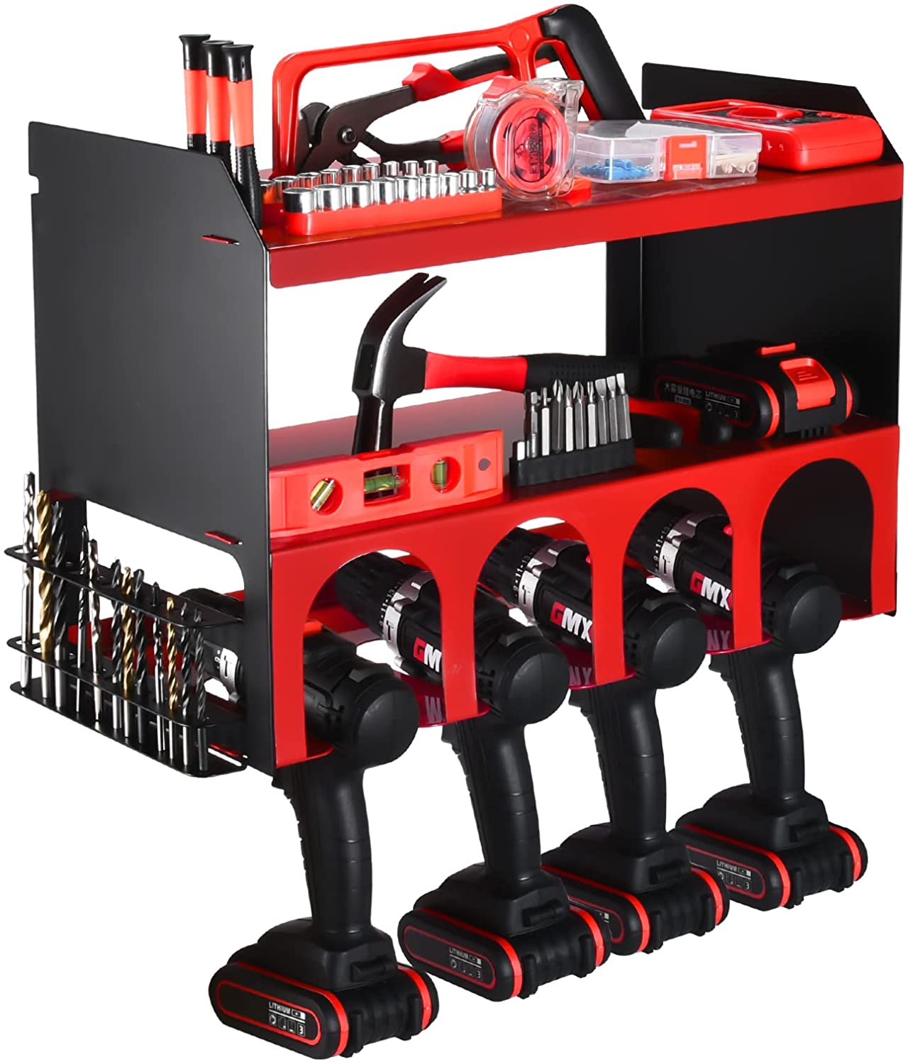 Carved Power Tool Organizer Wall Mount for Neatening and Storage of Heavy Duty Drills