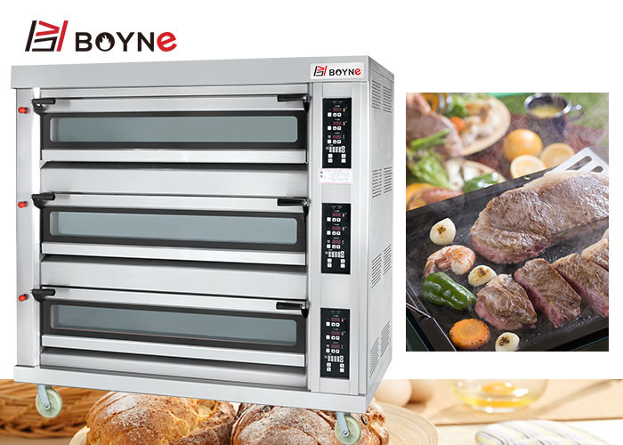 220V Gas Type Stainless Steel Commercial Microcomputer Three Deck Nine Trays Bakery Oven