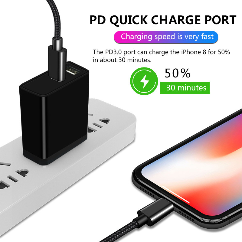 28W PD TRAVEL CHARGER TYPE-C +USB FAST CHRGER for Macbook compatible with HUAWEI QUICK CHARGE QC3.0/QC2.0 UK EU US IN
