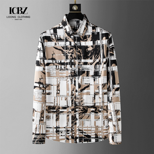 Customized Logo Mens Luxury Printed Cotton Plus Size Printed Long Sleeve Crop Shirt