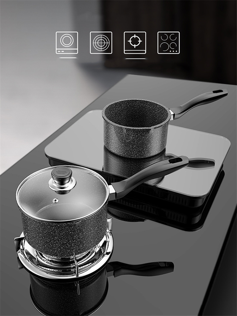Wholesale 16cm Non Stick Granite Maifan Stone Classic Kitchen Soup Pot Black Milk Pot Sauce Pan With Glass Lid