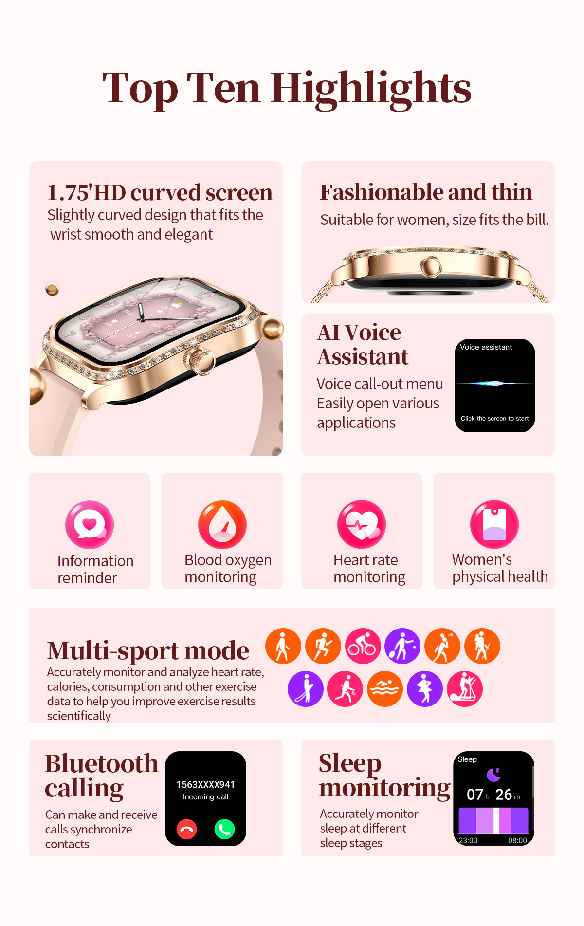MK88 IPhone Android Women'S Bluetooth Watch Pedometer Amoled Screen Smartwatch