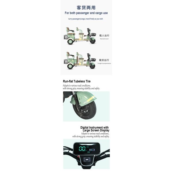 48V/60V/72V Lithium Battery Leisure Electric Tricycle 3 Wheeler 25km/h For Adults