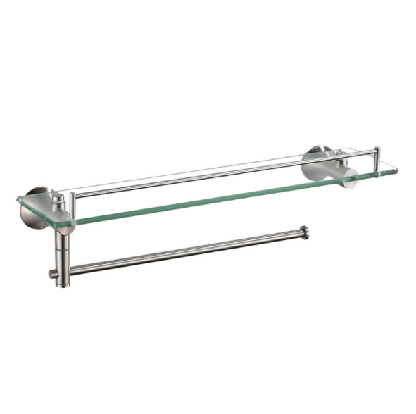 Single Layer Bathroom Towel Rack Rectangular Glass Shelf With Towel Bar Shower