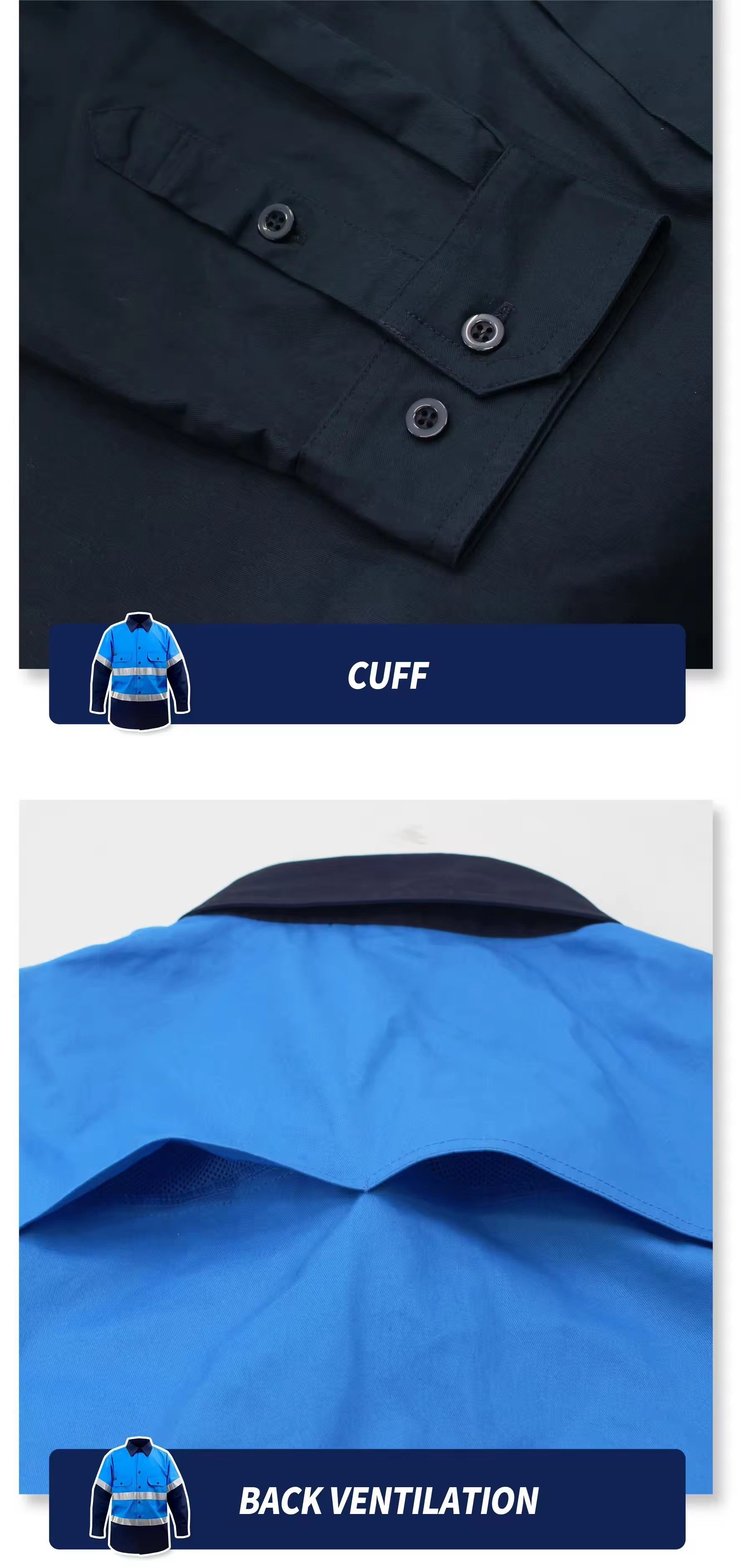 Custom Royal Blue Hi Vis Safety Men Shirt Reflective Road Safety Mining Shirts Wholesale Engineering Uniform Workwear