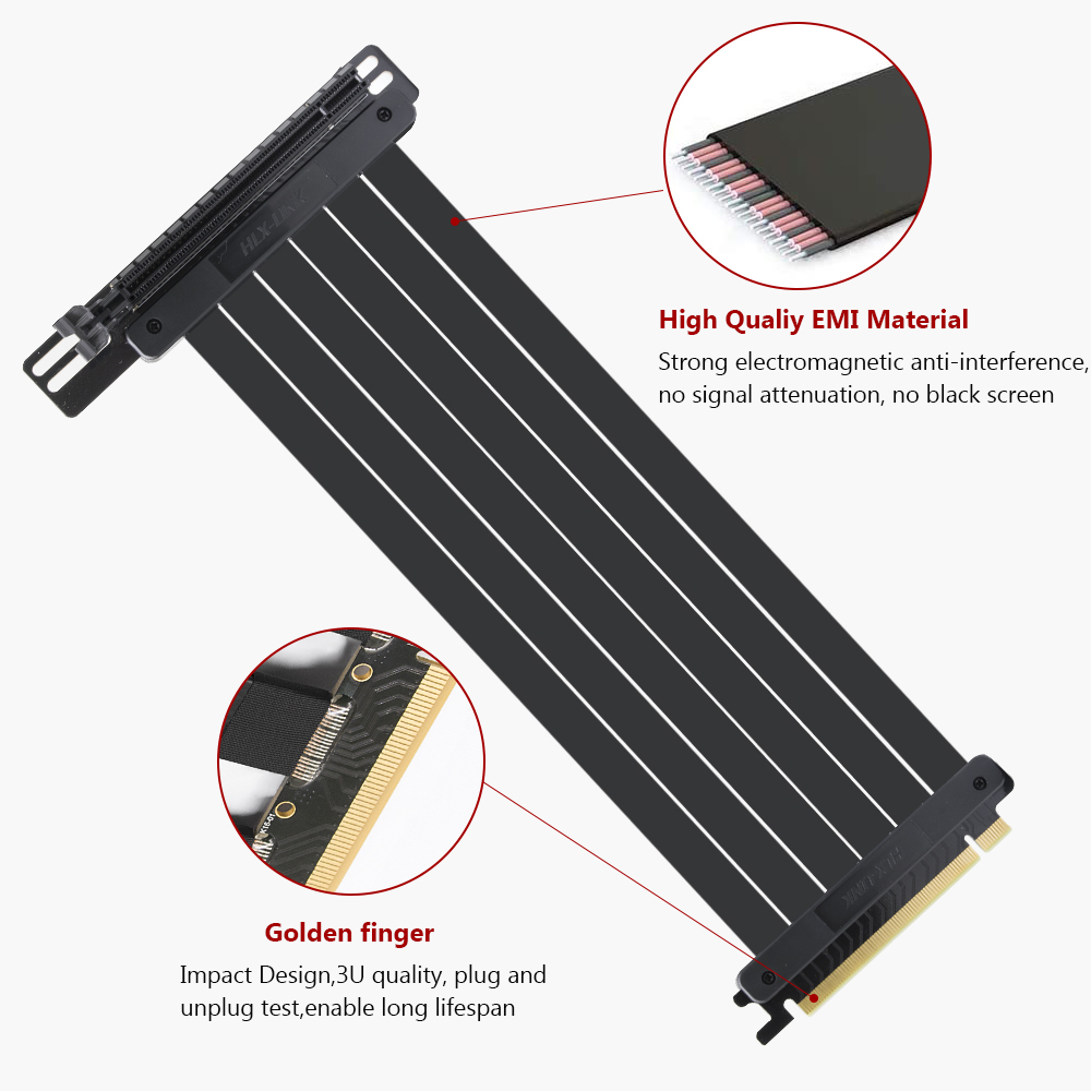 Riser Cable PCI-E 3.0 x16 High Speed Flexible Extender Card Extension Port, 90 Degree Adapter (300 mm)for Computer Graphic Card