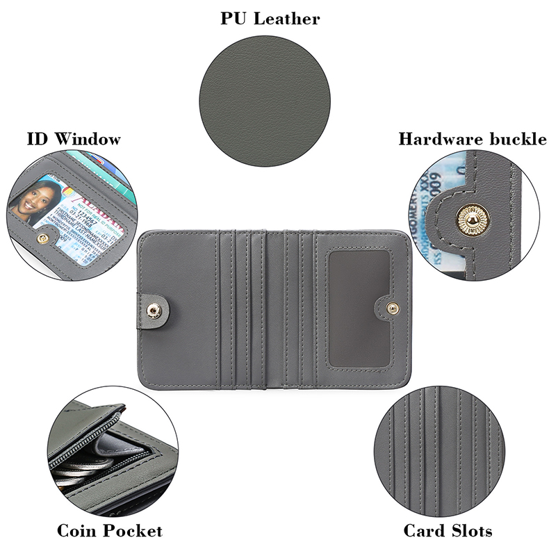 Small Women's RFID Blocking Bifold Wallet with ID Window Genuine Leather Mini Pocket Purse