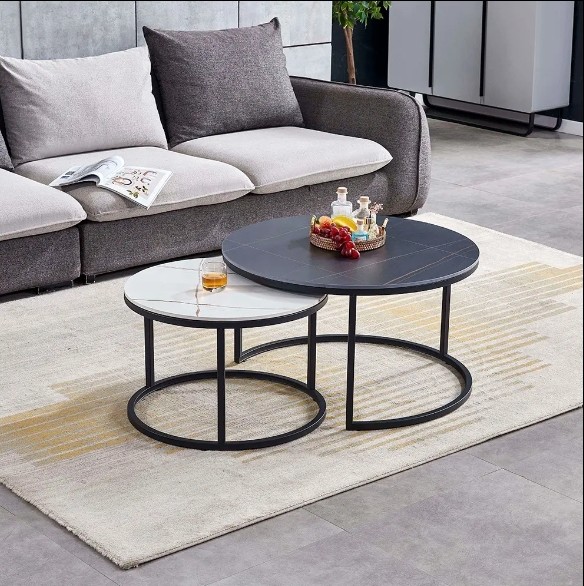 Office Furniture Coffee Tables Nordic Style Round Marble Nesting Coffee Table Wooden Top Office Tea Table