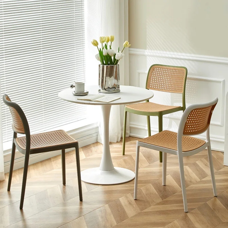 Home Plastic Rattan Dining Chairs Stackable Plastic Dining Room Chairs