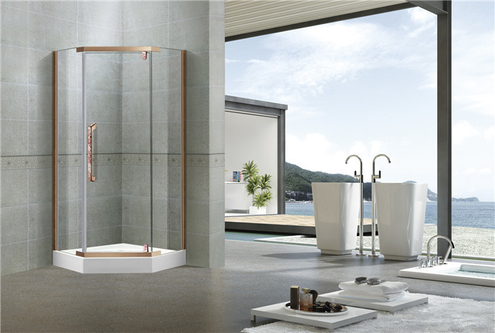 Self - Cleaning Tempered Glass Shower Doors Pivot With Stainless Steel Profiles Rose Golden