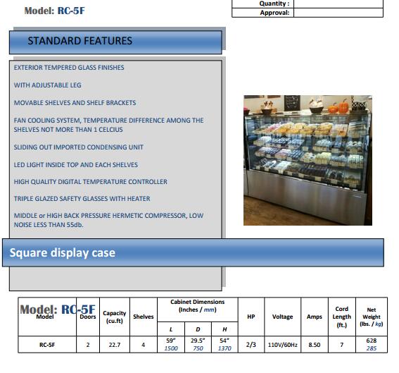 CFC Free R290 Refrigerated Deli Case Bakery Showcase LED Inside