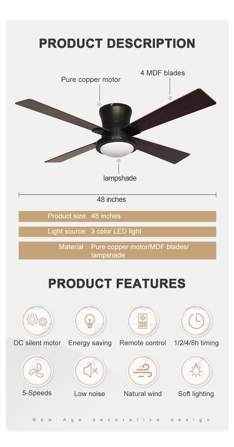 Energy Saving LED Ceiling Fan with Remote Control 3000K/4500K/6000K Color Temperature