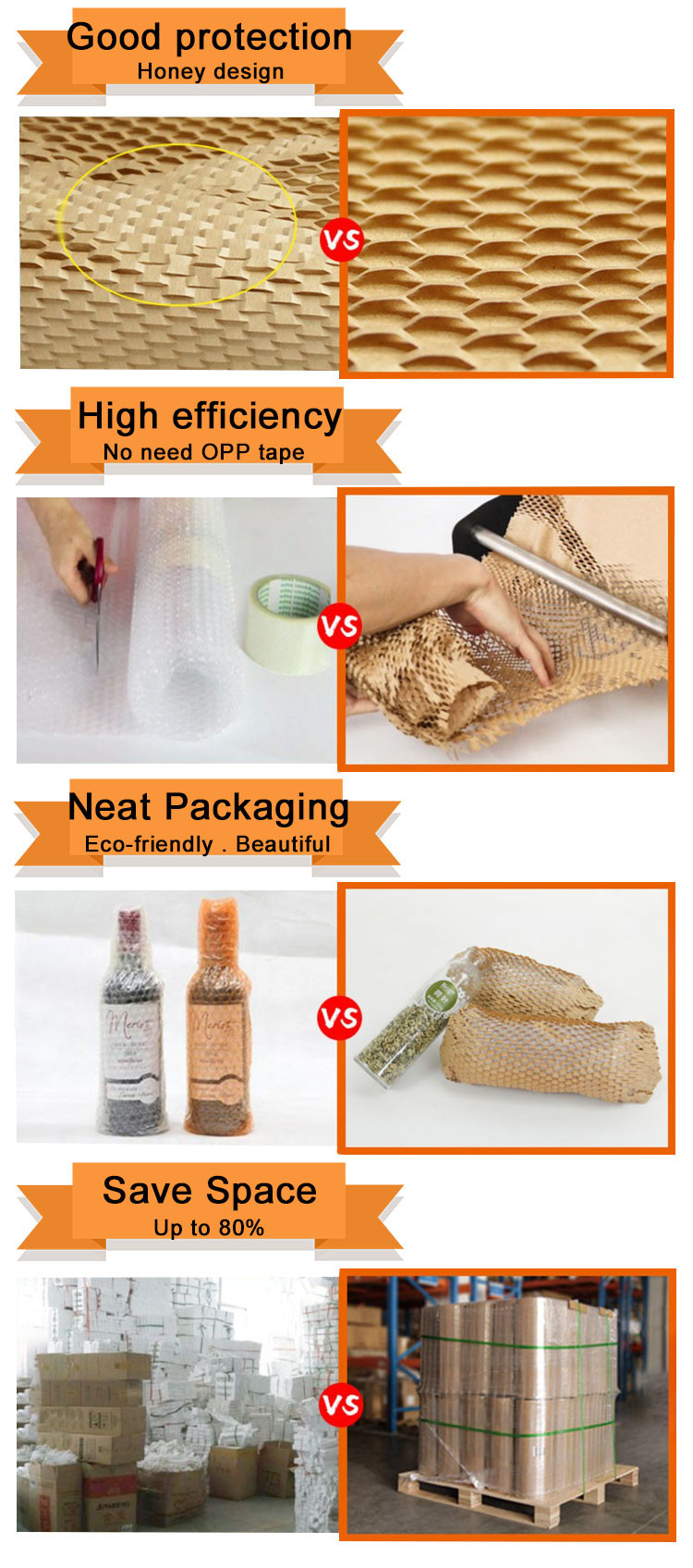 OEM ODM Honeycomb 500mm Eco Wrapping Paper Degradable Kraft Buffer